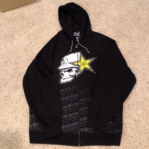 Metal Mulisha Rockstar Black and Yellow Graphic Hoodie